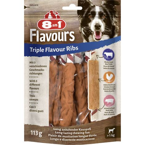 8in1 Flavours Kaustange Triple Flavour Ribs 113 g Hundeleckerlis