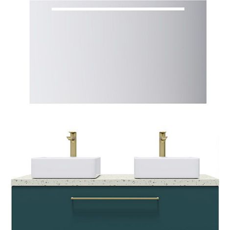 Meuble de salle de bain suspendu 2 vasques à poser 120cm 1 tiroir Bleu + miroir - Glasgow (1/5)