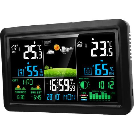Station de prévisions météo sans fil, affichage couleur 7.5 pouces, thermomètre multifonctionnel intérieur et extérieur, horloge atomique, prise ue 220V (1/5)
