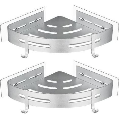 Etagère de Douche d'angle sans Perçage en Métal avec 2 Crochets pour Douche Support Antirouille Autocollant pour Articles de Salle de Bains 2 Pièces (Argent)
