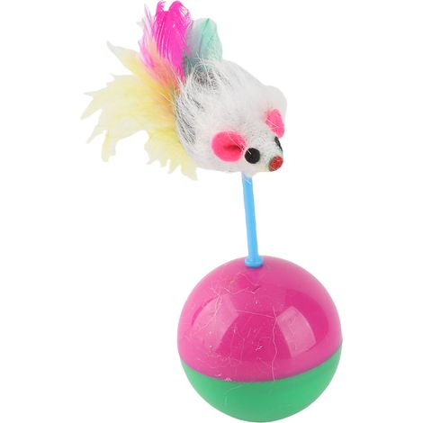 Jouet interactif pour chaton avec tête à bascule et plumes, idéal pour jouer et s'amuser. (1/5)