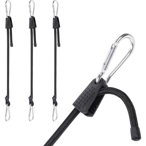 Juego de 3 cuerdas elásticas con mosquetón, cuerda elástica ajustable de 1 m con ganchos resistentes para toldos, camping, lonas, remolques y sujeción de carga. (1/5)