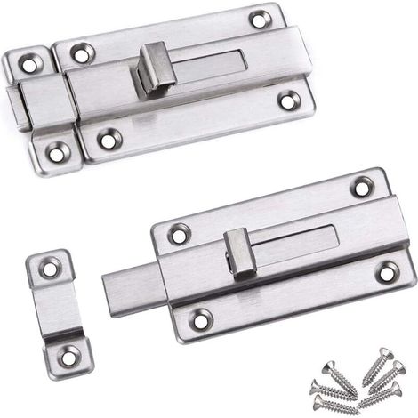 Set mit 2 Schiebetürriegeln (7,6 cm) inklusive 12 Schrauben, Türschloss aus Edelstahl für alle Arten von Innentüren (1/4)