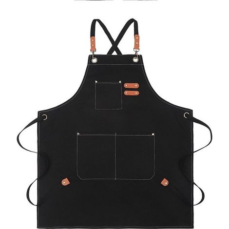 Grembiule in tela, grembiuli da lavoro per uomo e donna, grembiule da chef con cinghie regolabili e 3 tasche, grembiule da portata, cucina, cottura, forno (1/5)