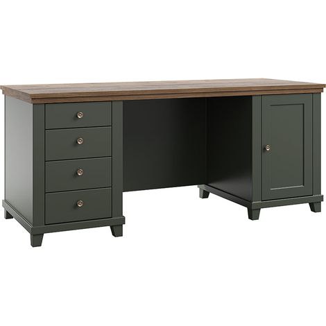 Schreibtisch Martin mit 4 Schubladen und 1 Tür, Grün und Holzoptik, 70cm (1/5)