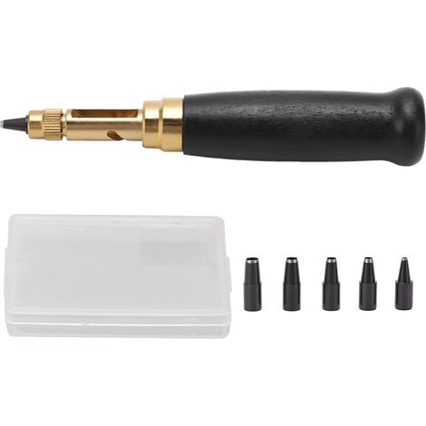 Poinçon à vis automatique pour cuir avec 6 embouts et manche en bois - Kit d'outils DIY (1/5)
