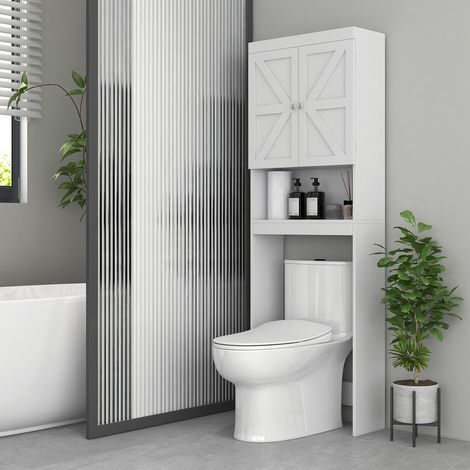 Armoire de rangement dessus des toilettes. meuble de salle de bain placard 2 portes étagère 58.5L x 23l x 170H cm blanc
