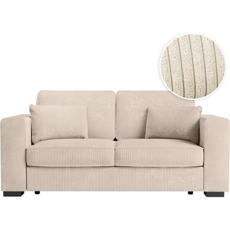 Loungitude – Canapé droit fixe 2 places en velours côtelé – Beige – Conçu pour petits espaces – Montage facile en 2 colis – Confort moderne (1/5)