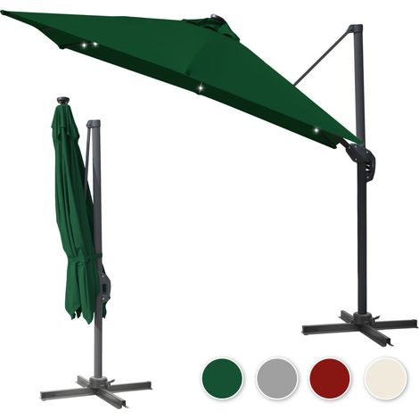 Wolketon Sonnenschirm Grün mit LED-Licht – Ø300 cm Gartenschirm mit Kurbel, UV-beständig & wetterfest