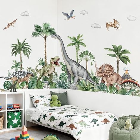 Dinosaur Wall Stickers Animal Dino Leaf (1/4)