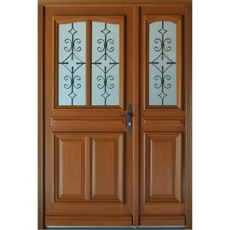 Gd Menuiseries – Porte d'entrée bois tiercée vitrée Vauban H.215 x L.130 cm – Épaisseur cadre 4 cm – Pour espaces modernes et élégants