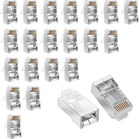 Lot de 20 connecteurs RJ45 blindés Cat6/Cat6A traversants pour FTP/STP et câbles rigides - Connecteurs de brassage Ethernet 3 broches (1/5)