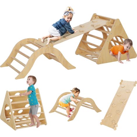 Structure d'escalade 8 en 1 pour enfants de 18 à 48 mois avec rampe, échelle, arche et sac de sable, 175 x 59,5 x 60 cm, Naturel (1/5)