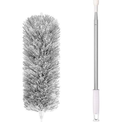 Plumeau rétractable - Plumeau rétractable en microfibre - Plumeau de 140 cm - Lavable - PP - Gris (1/5)