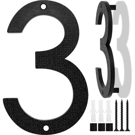 Numéro de Maison Grande Taille Noire, 20cm, Plaque Flottante de Numéro de Maison, Numéro de Rue/Porte en Plastique ABS Effet 3D pour Bureaux, Boîtes Aux Lettres, Garages (Numéro 3) (1/5)