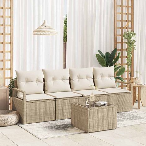 Set di divani 5 pz 4-Numero di posti Beige e Crema polyrattan vidaXL (1/5)