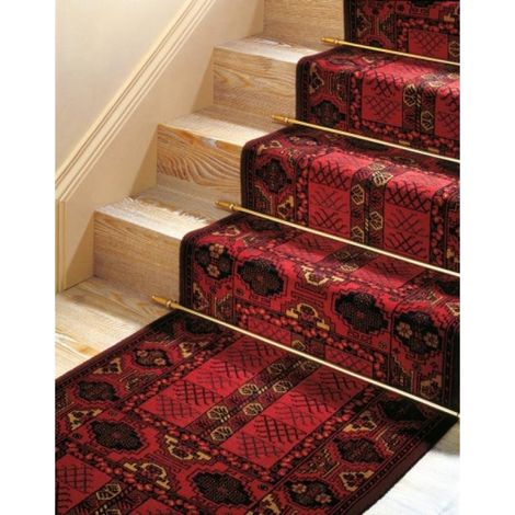 Dinac – Tringle d'escalier en acier laitonné poli 800 mm – Embouts et pitons inclus – Installation facile pour escaliers intérieurs (1/4)