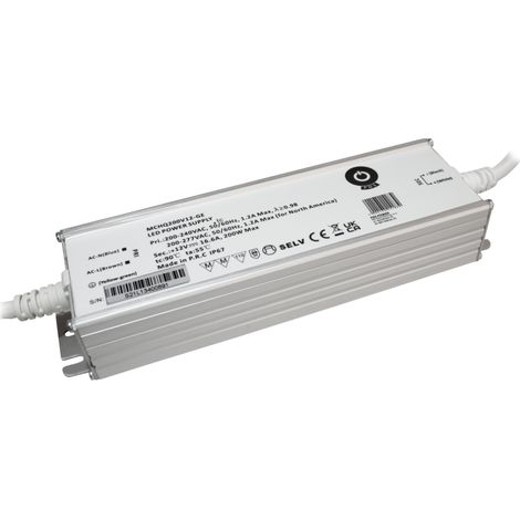 MCHQ200V12-GE: MCHQ200V12-GE: Alimentatore LED 12V/16.67A 200W CV, custodia in metallo, PFC, ingresso CA UE (180-305VAC), IP67, ...