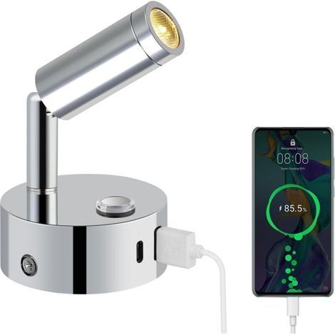 Lampe de lecture LED 12V Camping-car Touch Dimmable 3 modes de température de couleur, avec connecteurs USB A+C, DC 12V-24V Spot d'éclairage intérieur pour bateau Voiture Camper Yacht, Argent (1/5)