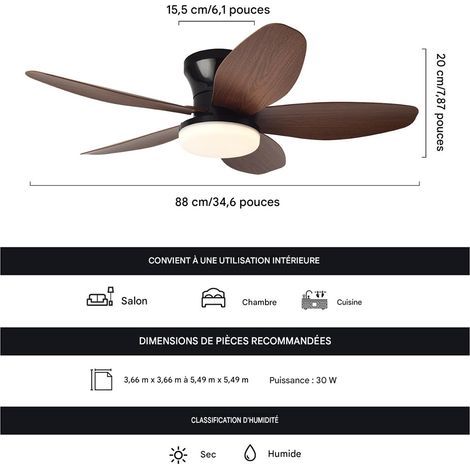 36-Zoll-LED-Design-Deckenventilator mit Beleuchtung, Fernbedienung, energieeffizientem Motor, reversibler Drehrichtung, Schwarznussholz (1/3)