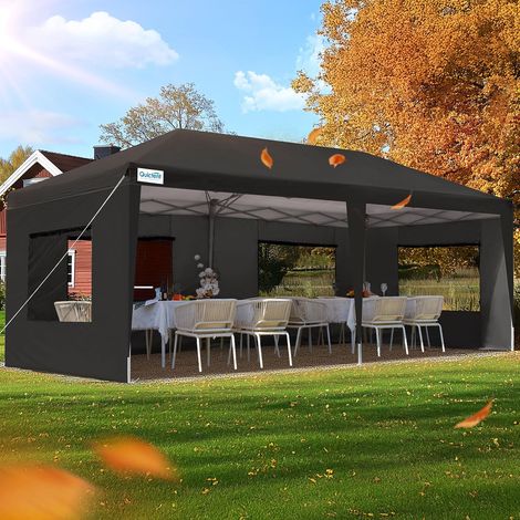 Quictent Tonnelle pop-up 3x6m avec parois en maille fenêtrée, noir (1/5)