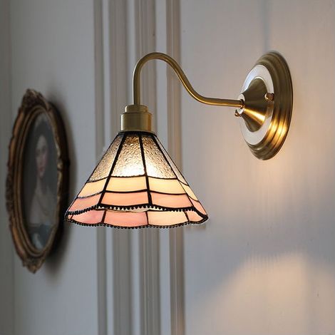 Applique murale lampe de chevet vintage en laiton abat-jour en verre (1/5)
