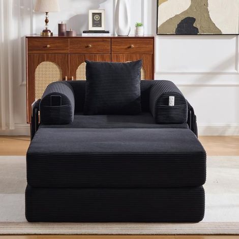 Fauteuil - KOMHTOM - Velours côtelé compressé - Repose-pieds - Cadre métal - Rembourrage épais (1/5)