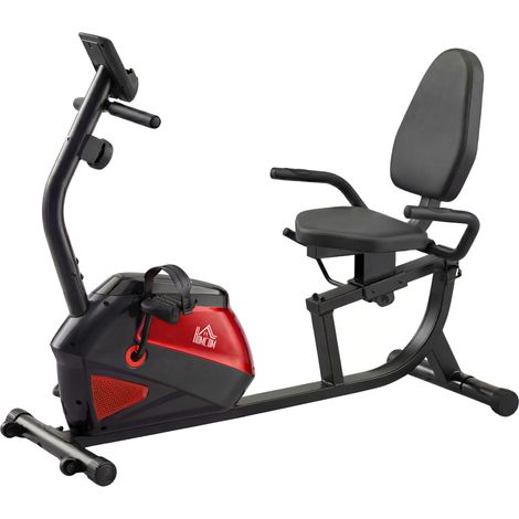 Vélo d'appartement avec dossier 8 niveaux résistance, volant d'inertie, selle réglable, écran LCD, support