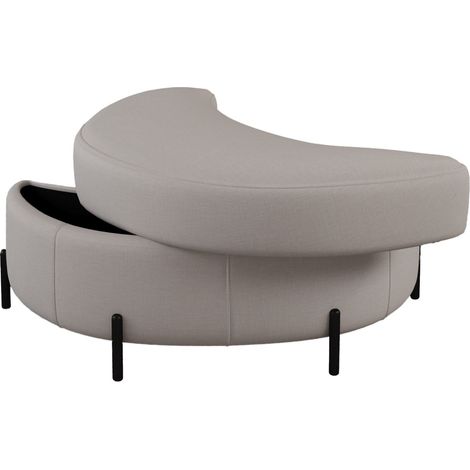 Pouf de rangement en demi-lune recouvert de chenille avec plateau, sert de table d'appoint, siège rembourré, pouf de coiffeuse et à chaussures ainsi que repose-pieds pour salon, entrée et couloir, bei
