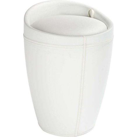 Tabouret salle de bain Candy blanc cuir assise rembourrée avec rangement panier à linge intégré en ABS design moderne 36 x 50,5 cm tabouret salle de bain blanc et plastique jusqu'à 120 kg