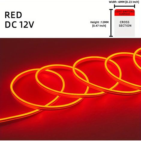 Bande lumineuse LED néon flexible en silicone (rouge), étanche pour extérieur