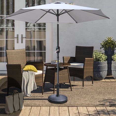 2.5M Garden Parasol Patio Umbrella Sun Shade Aluminium Crank Tilt Grey (1/5)