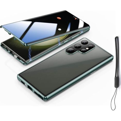 Custodia magnetica in vetro temperato con protezione della privacy per Samsung Galaxy S25/S24/S23/S22/S21 – Protezione completa a 360° (S25 Plus, Verde Privacy)