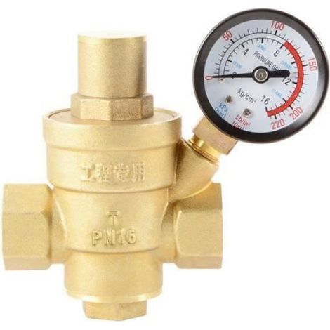 1 Réducteur de pression Laiton 20mm Manomètre inclus Eau chaude et froide Robinet (1/3)