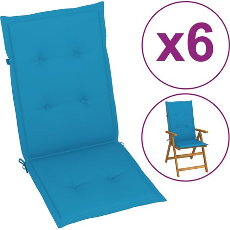 vidaXL Coussins de chaise de jardin à dossier haut lot de 6 bleu tissu