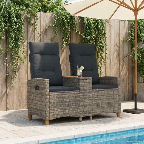 vidaXL  Reclining Bench with Table  Grey and Dark Grey 126 x 65 x 112 cm