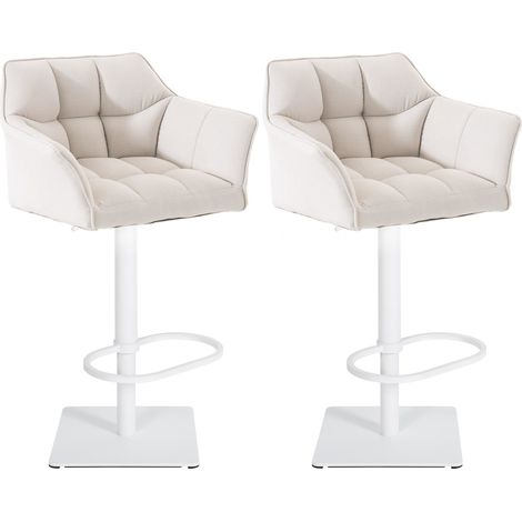 Set di 2 sgabelli da bar regolabili in tessuto bianco con seduta imbottita e avvolgente e base quadrata in metallo bianco 100006794