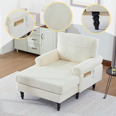 Poltrona relax extra large 125,5 x 97 x 86 cm - Poltrona ampia con tasche portaoggetti e gambe in legno massello - Per soggiorno, camera e ufficio - Chenille - Beige