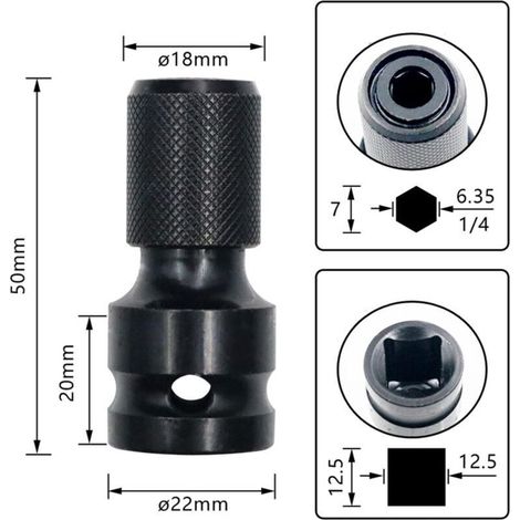 ALLIANDISAdaptateur De Socket Hex Porte-Embout 4 Pièces Convertisseur De Mandrin Noir 1/2 Carré Adaptateur Tige Hexagonale Convertisseur 1/4 Douilles Clé à Cliquet Et Porte-Embout De Tournevis (1/3)