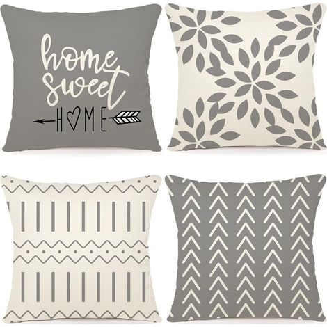 Lot de 4 Housse de Coussin Décoratif Canapé Taie d'oreiller Decoration en Lin d'extérieur pour Chambre, canapé, Chaise, Lit,Jardin 45x45CM, Gris (1/5)