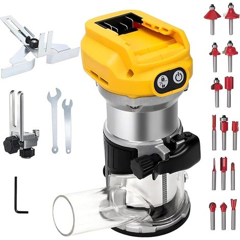 Cordless Wood Router for Battery, 800W 30,000rpm, Cordless Compact Wood Router with Router Bits, Edging Guide for Woodworking (No Battery) (1/5)