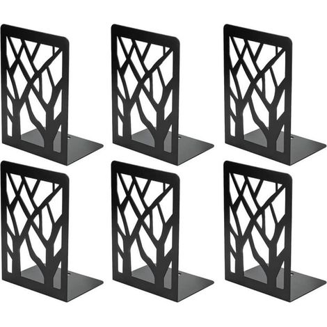 Supports de livres métalliques noirs pour étagères, 3 paires (6 pièces), grands, 17,8x11,9x8,9 cm, serre-livres robustes pour livres lourds, décoration bibliothèque et étagère, finition durable (1/5)