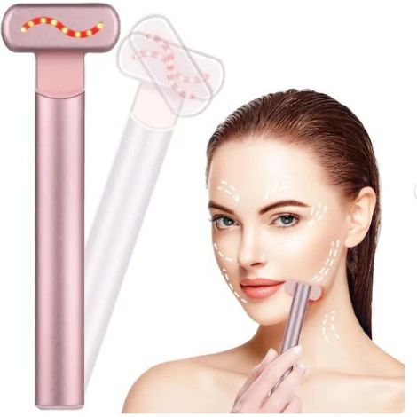 Baguette LED 4-en-1 pour Visage, Outil de Massage Facial EMS, Appareil de Soin de Peau Anti-Âge, Thérapie Lumière Rouge, Masseur pour Cou et Visage, Dispositif de Beauté (1/4)