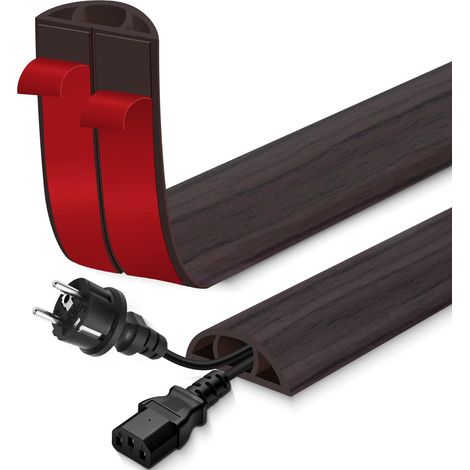 Passage de Cable au Sol adhésif goulotte Passe Cable Flexible en PVC pour la Management Bureau de Sol Bois Noyer Noir 30mm×3m (1/5)