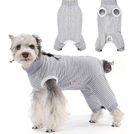 Dog Recovery Suit Adjustable Back Leg Puppy Pajamas Sleeves Grey M (1/5)