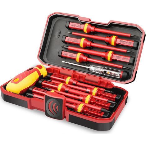 Choyclit – Coffret de 13 tournevis isolés VDE – Chrome vanadium 1000V – Têtes traitées phosphate manganèse – Prise antidérapante pour précision (1/5)