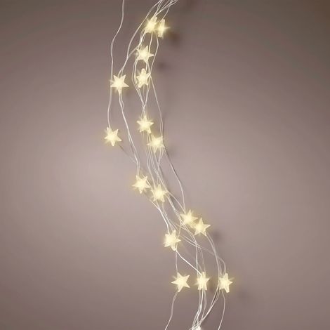 LED Draht Bündel Lichterkette warm weiß mit Sternen - 90 cm / 64 LED - Weihnachts Deko Beleuchtung Batterie Betrieben mit Timer - Advent Winter Sternenvorhang Lichterdeko für Innen