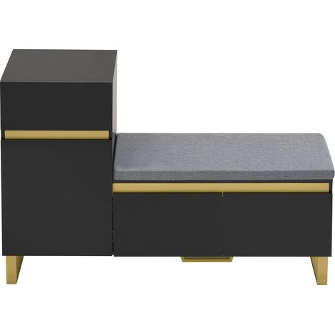 ELVMI Scarpiera con 2 Ante, 1 Cassetto, 1 Vano Aperto e Cuscino, per Ingresso, in MDF, 120×35×85 cm, Nero (1/5)