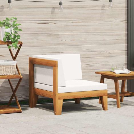vidaXL Canapé d'angle sectionnel et coussins blanc crème Bois d'acacia (1/5)