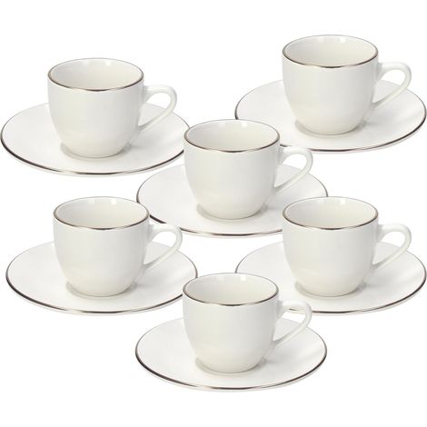 Set 6 Tazze Tazzine Caffè Madison Filo Oro con Piattino 90 cc Tognana
